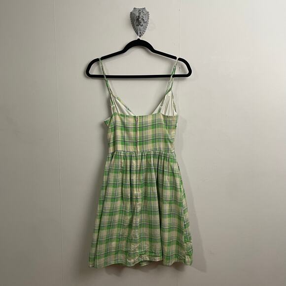 Y2K Vintage Fredericks of Hollywood S/M plaid mini dress cotton USA green white - Picture 5 of 8